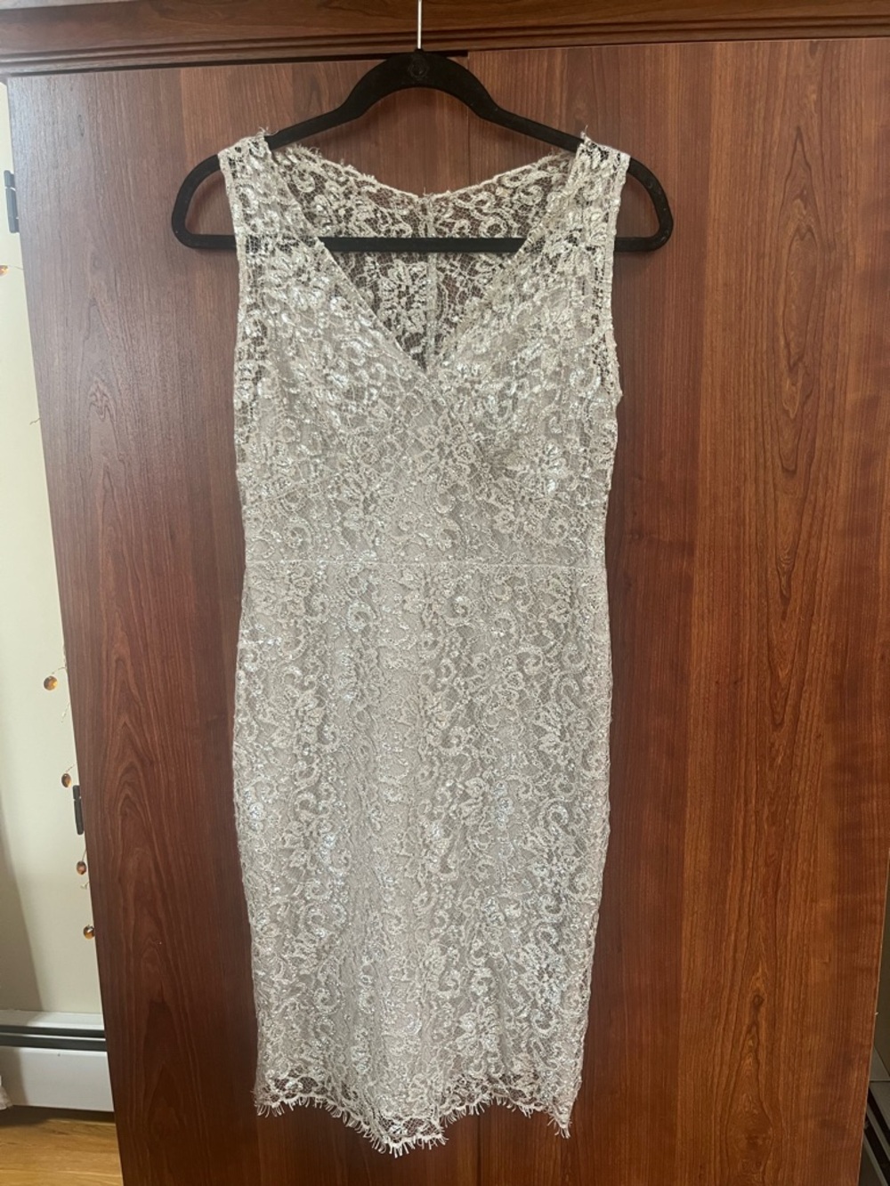 Sleeveless Lace Sheath Dress in Silver-taupe
